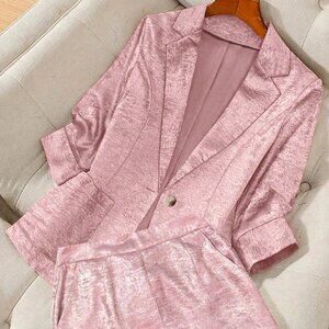 Pink Casual Women's Shorts & Blazer Two Piece Suit